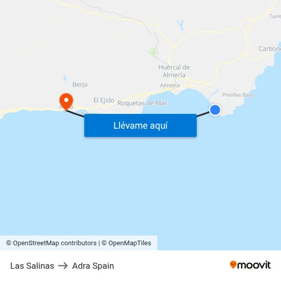Las Salinas to Adra Spain map