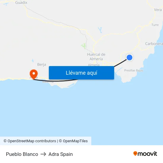 Pueblo Blanco to Adra Spain map
