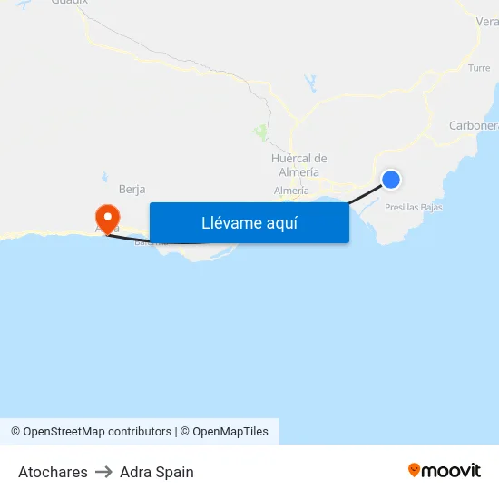 Atochares to Adra Spain map