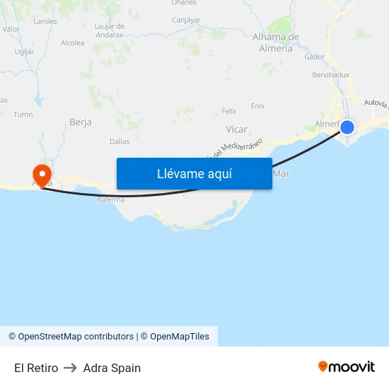 El Retiro to Adra Spain map
