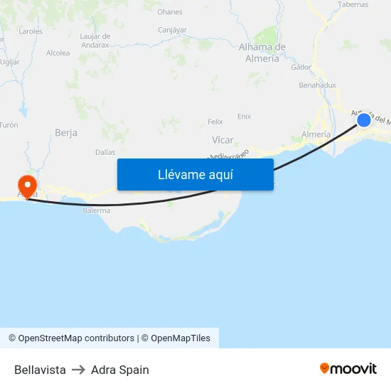 Bellavista to Adra Spain map