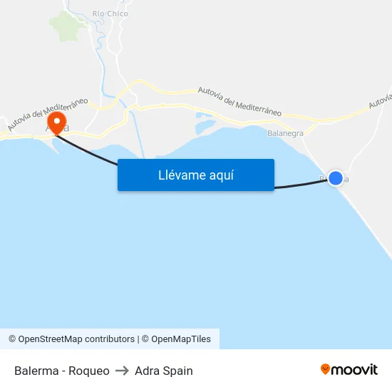 Balerma - Roqueo to Adra Spain map