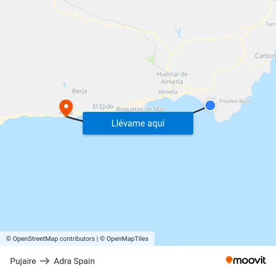 Pujaire to Adra Spain map