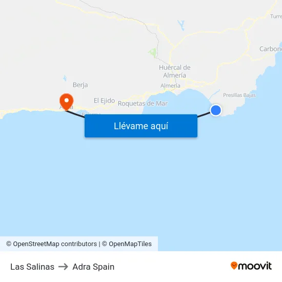 Las Salinas to Adra Spain map
