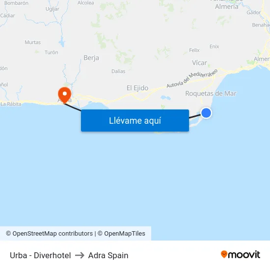 Urba - Diverhotel to Adra Spain map