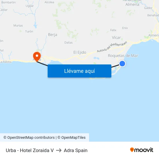 Urba - Hotel Zoraida V to Adra Spain map