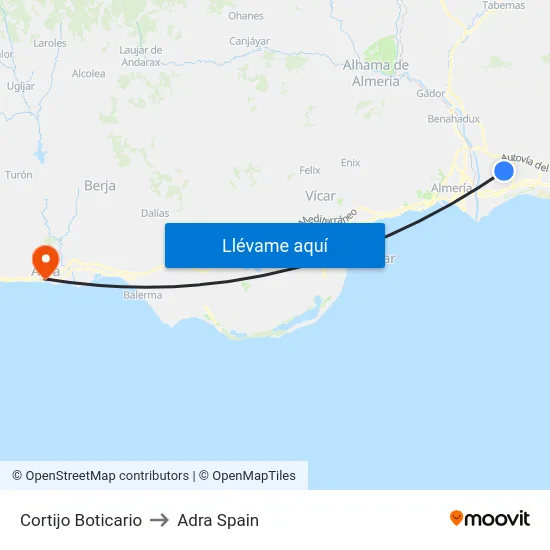 Cortijo Boticario to Adra Spain map