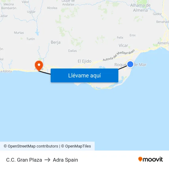 C.C. Gran Plaza to Adra Spain map