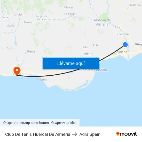 Club De Tenis Huércal De Almería to Adra Spain map