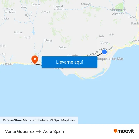 Venta Gutierrez to Adra Spain map