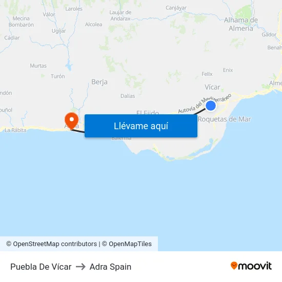 Puebla De Vícar to Adra Spain map