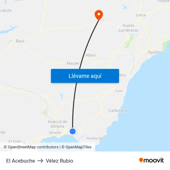 El Acebuche to Vélez Rubio map