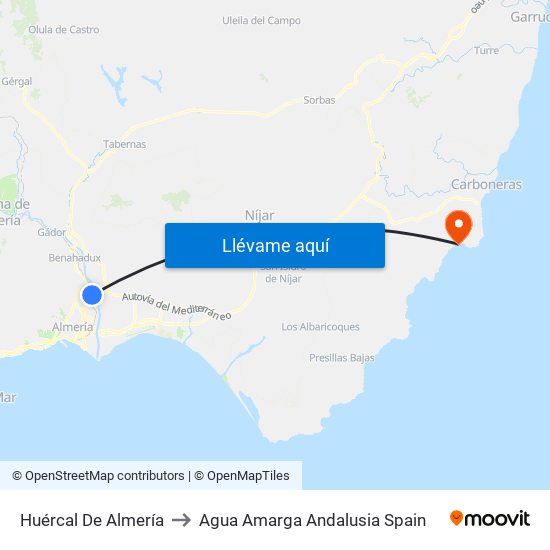 Huércal De Almería to Agua Amarga Andalusia Spain map