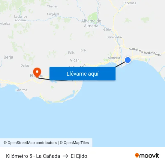 Kilómetro 5 - La Cañada to El Ejido map