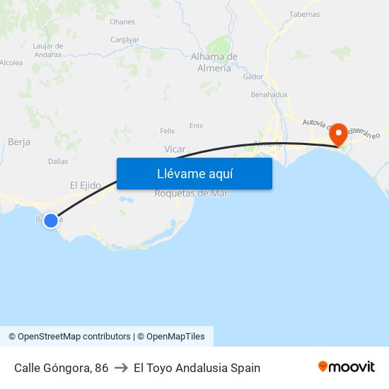 Calle Góngora, 86 to El Toyo Andalusia Spain map