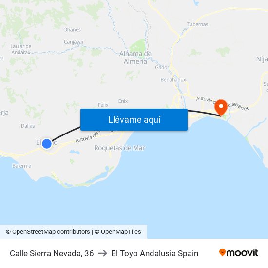 Calle Sierra Nevada, 36 to El Toyo Andalusia Spain map