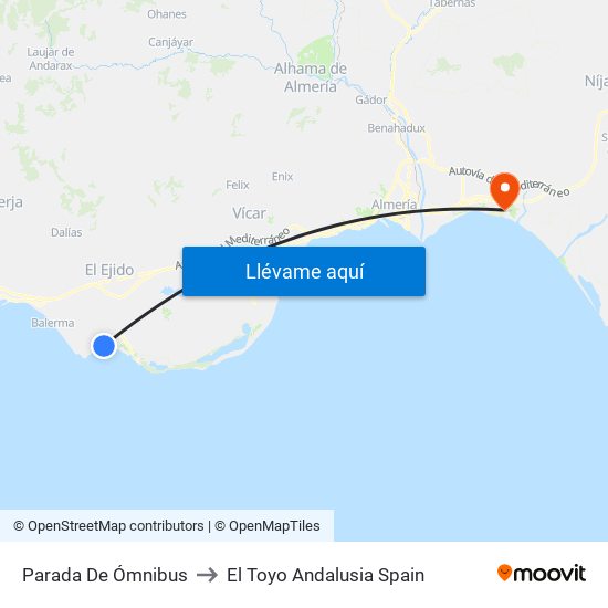 Parada De Ómnibus to El Toyo Andalusia Spain map