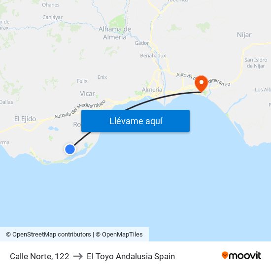 Calle Norte, 122 to El Toyo Andalusia Spain map