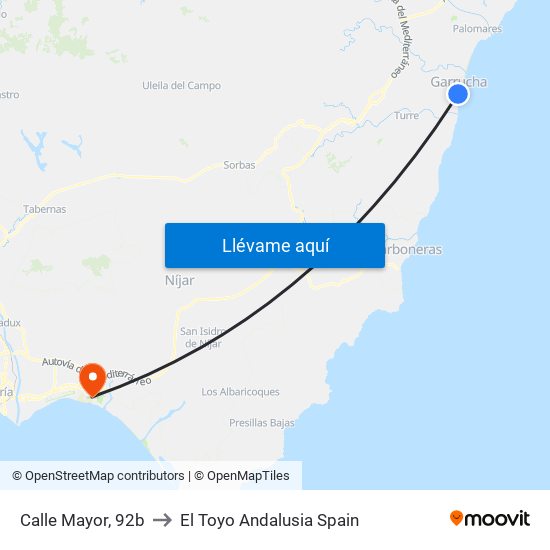 Calle Mayor, 92b to El Toyo Andalusia Spain map