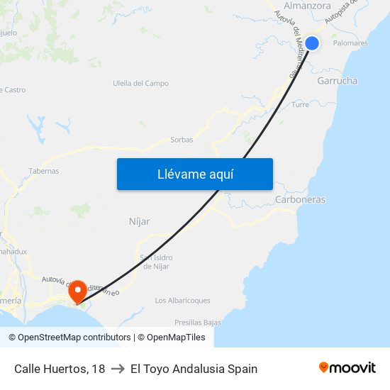 Calle Huertos, 18 to El Toyo Andalusia Spain map