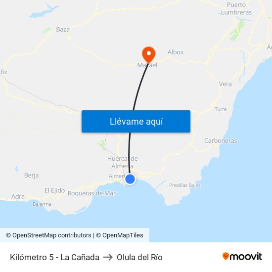 Kilómetro 5 - La Cañada to Olula del Río map