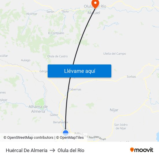 Huércal De Almería to Olula del Río map
