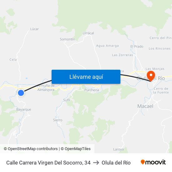 Calle Carrera Virgen Del Socorro, 34 to Olula del Río map