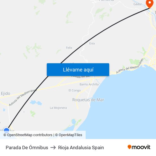 Parada De Ómnibus to Rioja Andalusia Spain map