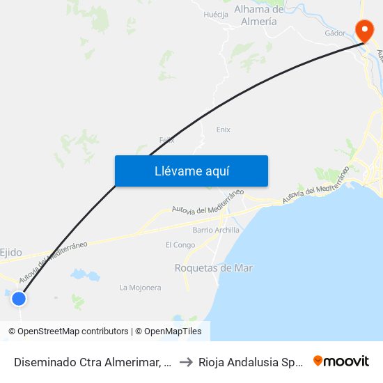 Diseminado Ctra Almerimar, 15 to Rioja Andalusia Spain map