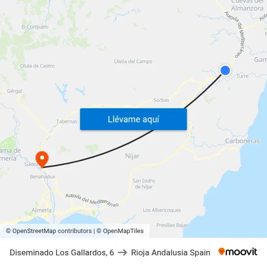 Diseminado Los Gallardos, 6 to Rioja Andalusia Spain map