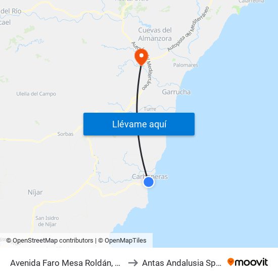 Avenida Faro Mesa Roldán, 25d to Antas Andalusia Spain map