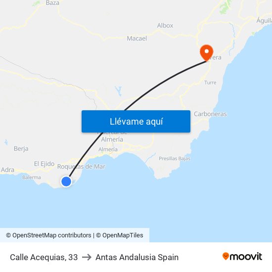 Calle Acequias, 33 to Antas Andalusia Spain map