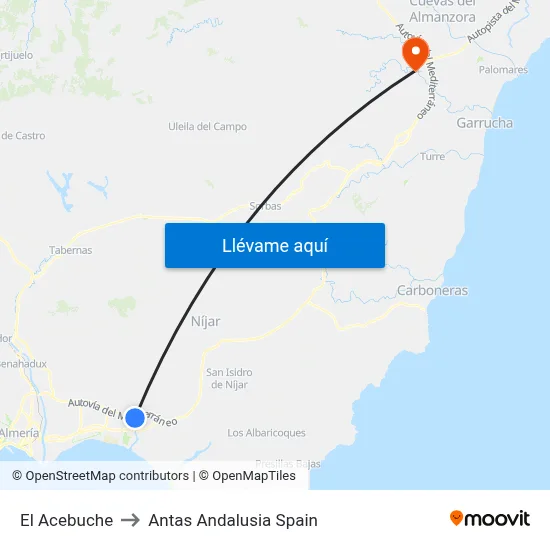 El Acebuche to Antas Andalusia Spain map