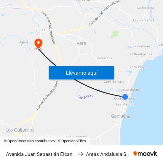 Avenida Juan Sebastián Elcano, 25 to Antas Andalusia Spain map