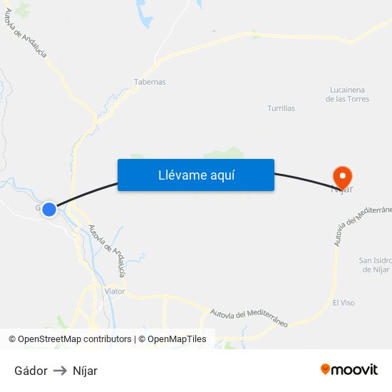 Gádor to Níjar map