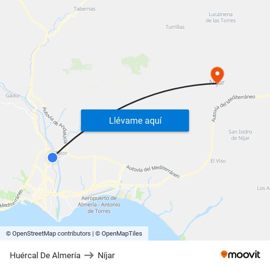 Huércal De Almería to Níjar map