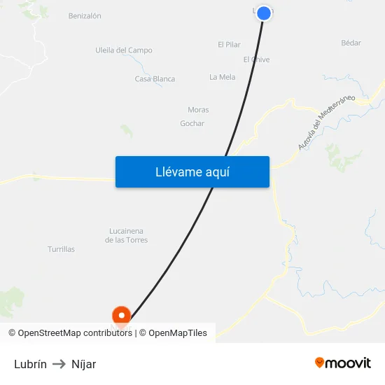 Lubrín to Níjar map