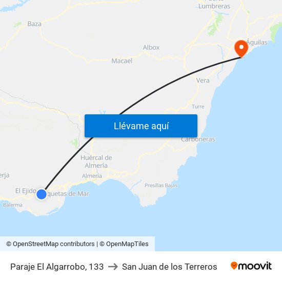 Paraje El Algarrobo, 133 to San Juan de los Terreros map