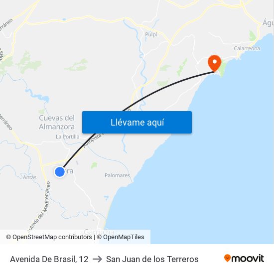 Avenida De Brasil, 12 to San Juan de los Terreros map