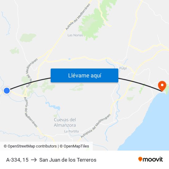 A-334, 15 to San Juan de los Terreros map