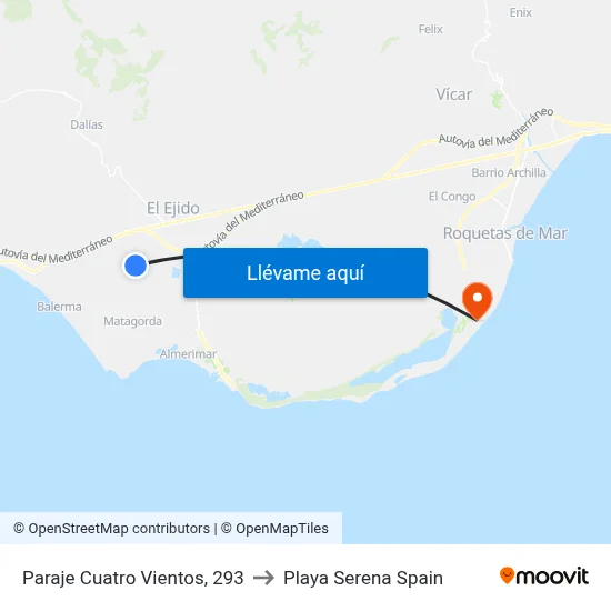 Paraje Cuatro Vientos, 293 to Playa Serena Spain map