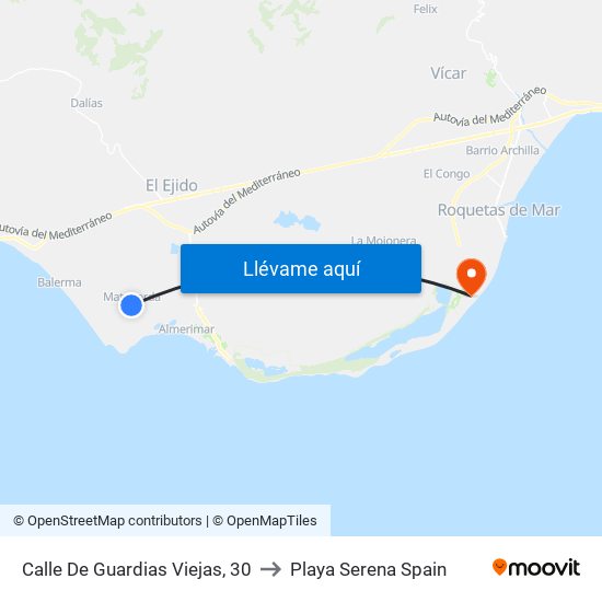 Calle De Guardias Viejas, 30 to Playa Serena Spain map