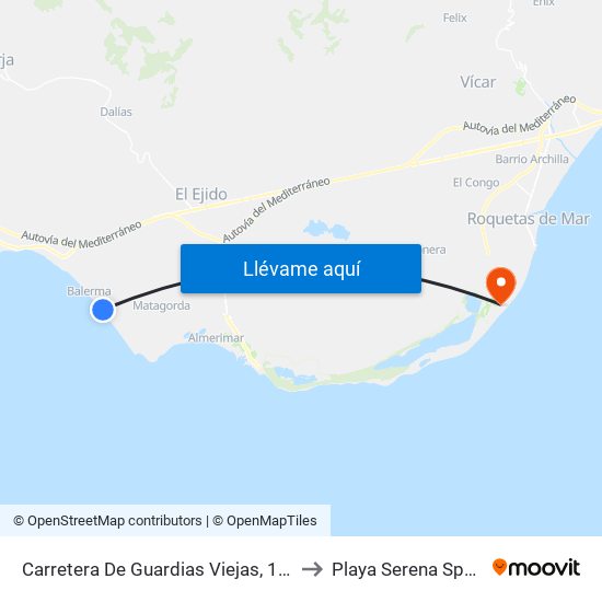 Carretera De Guardias Viejas, 122 to Playa Serena Spain map