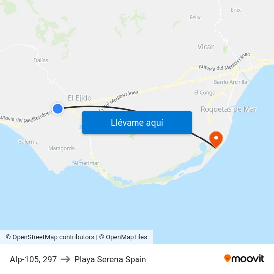 Alp-105, 297 to Playa Serena Spain map