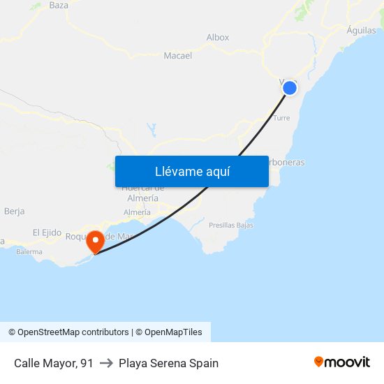 Calle Mayor, 91 to Playa Serena Spain map