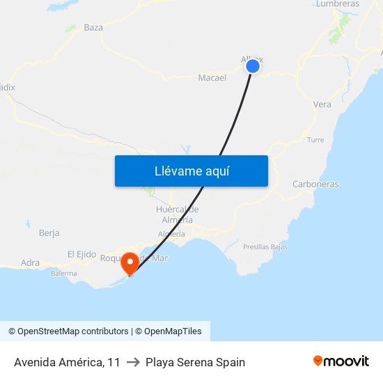 Avenida América, 11 to Playa Serena Spain map