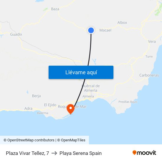 Plaza Vivar Tellez, 7 to Playa Serena Spain map