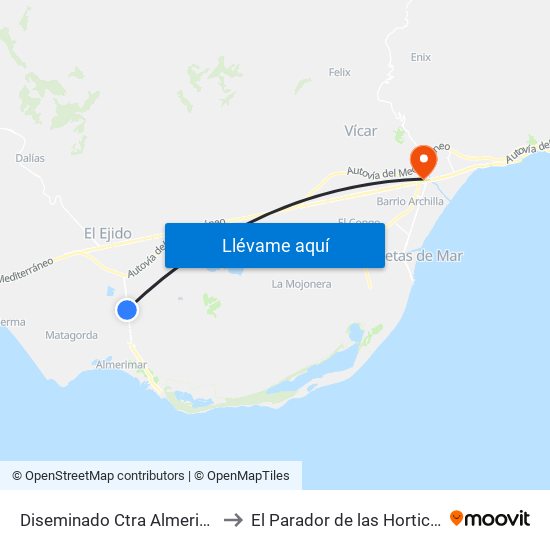 Diseminado Ctra Almerimar, 59 to El Parador de las Hortichuelas map