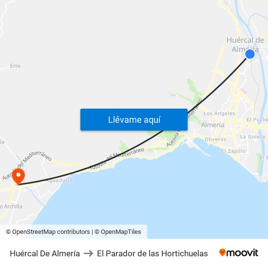 Huércal De Almería to El Parador de las Hortichuelas map