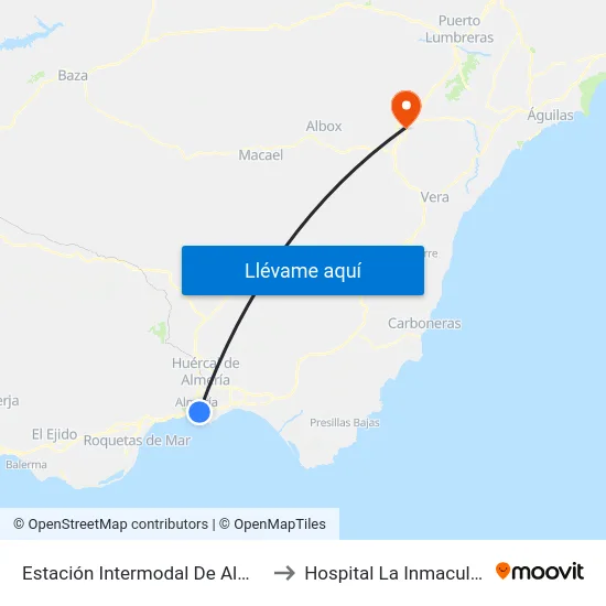 Estación Intermodal De Almería to Hospital La Inmaculada map